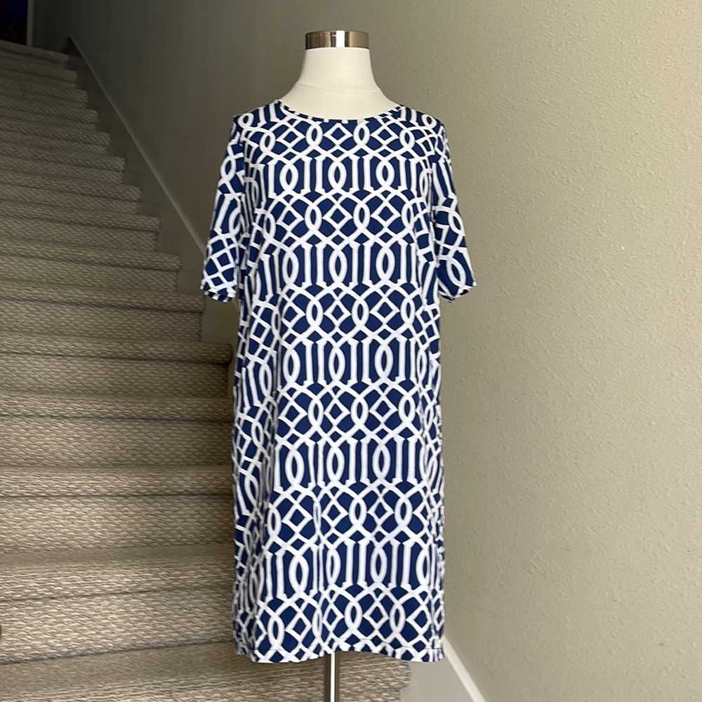 Mud Pie Sz S (4-6) Navy & White Lattice Tunic Size